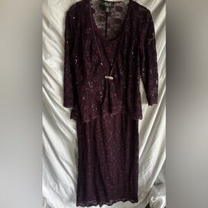 R&M collection Elegant Sequin Lace Dress Set in Deep Purple Size 10